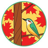 Autumn Woodpecker Bird on Tree Branch, Maple Leaves Background vector