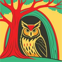 Wise Owl Hiding Underneath a Trees Canopy at Dusk vector