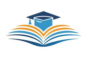 Logo design featuring graduation cap and open book. vector