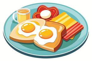 A breakfast illustration of eggs, bacon, and toast. vector
