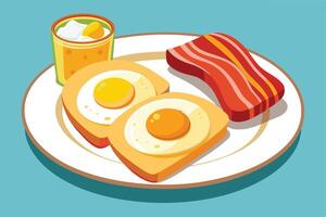 Breakfast illustration of eggs, bacon, and toast. vector