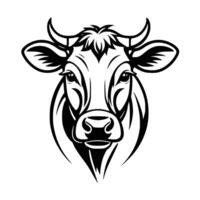 A bold, eye-level close-up view of a cow's head. vector
