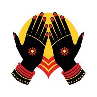 Ornate hands in prayer, adorned with intricate henna, create a beautiful spiritual design. vector