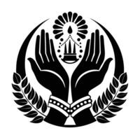 Praying Hands Emblem with Laurel Wreath and Sacred Drop vector
