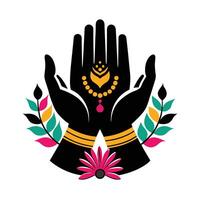 Mystical hands with celestial design, perfect for spiritual or occult-themed projects. vector