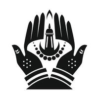 A symmetrical, circular graphic featuring two hands raised in a gesture of peace or spiritual connection. vector