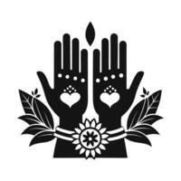 Elegant Black and White Circle Design with Ornate Hands vector