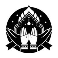 Elegant Black and White Design of Prayerful Hands in a Circular Frame vector