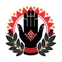 A stylized graphic design featuring two black hands, palms up, forming a circle. vector