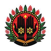 A stylized, symmetrical image of two hands, depicting a traditional Indian henna design. vector