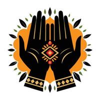 Spiritual hands of blessing in a decorative circular design. vector