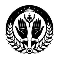 Praying Hands Within a Floral Circle, a Symbol of Respect and Gratitude vector