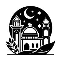 This black and white silhouette of a mosque evokes a peaceful and spiritual atmosphere. vector