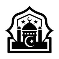 A simple, black silhouette of a mosque, featuring a crescent moon and stars above, evokes a peaceful and spiritual atmosphere. vector