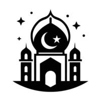 Silhouette of a Mosque, Lanterns, and Crescent Moon, Ideal for Ramadan vector