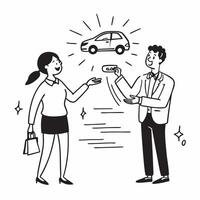 Young woman receiving car keys from dealer concept as High resolution image of a young woman receiving the keys to her first car from a dealer with a glossy backdrop capturing the Dynamic vector