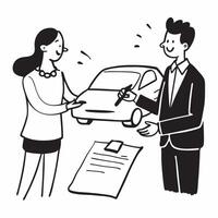 Young woman signing car purchase documents concept as High resolution image of a young woman signing documents for her first car purchase with a glossy backdrop emphasizing the com Dynamic Set 2 vector