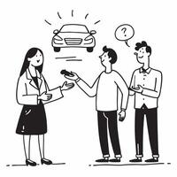 Young woman receiving car keys from dealer concept as High resolution image of a young woman receiving the keys to her first car from a dealer with a glossy backdrop capturing the Dynamic Set 2 vector