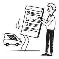 Young man checking car history report concept as High resolution image of a young man checking the history report of his first car with a glossy backdrop emphasizing diligence and Dynamic vector