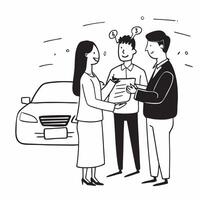 Young couple at car dealership signing documents concept as High resolution image of a young couple at a car dealership signing documents for their first car purchase with a glossy Dynamic Set 2 vector