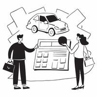Young couple calculating total car expenses concept as High resolution image of a young couple calculating total expenses for their first car with a glossy backdrop emphasizing bud Dynamic vector