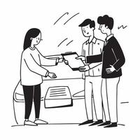 Young couple at car dealership signing documents concept as High resolution image of a young couple at a car dealership signing documents for their first car purchase with a glossy Dynamic vector