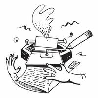 Writer double exposure with typewriter concept as A writers profile merged with a typewriter representing literary responsibility and creativity Perfect for writing and publishing Dynamic vector