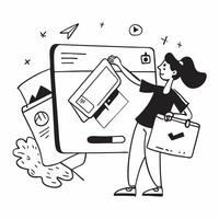 Woman browsing summer sale items online concept as High resolution image of a woman browsing summer sale items online with a glossy backdrop highlighting the convenience and variet Dynamic vector