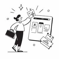 Woman browsing summer sale items online concept as High resolution image of a woman browsing summer sale items online with a glossy backdrop highlighting the convenience and variet Dynamic Set 2 vector