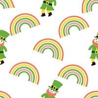 Whimsical leprechauns and rainbow seamless tile pattern with playful festive colors concept as Playful festive colors highlight whimsical leprechauns amidst rainbows in seamless ti Dynamic vector
