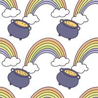 Whimsical pots of gold and rainbows seamless tile pattern with vibrant colors concept as Vibrant colors highlight whimsical pots of gold and rainbows in seamless tile pattern in P Dynamic vector