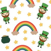 Whimsical leprechauns and rainbow pots of gold seamless tile pattern with playful colors concept as Playful colors highlight whimsical leprechauns amidst rainbow pots of gold in se Dynamic vector