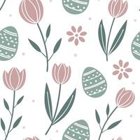 Whimsical Easter eggs and tulips seamless tile pattern with playful pastel colors concept as Playful pastel colors highlight whimsical Easter eggs and tulips in seamless tile patte Dynamic Set 3 vector