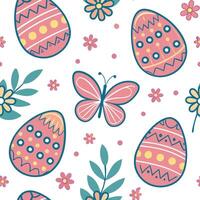 Whimsical Easter eggs and butterflies seamless tile pattern with colorful spring accents concept as Colorful spring accents highlight whimsical Easter eggs and butterflies in seaml Dynamic vector
