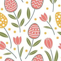 Whimsical Easter eggs and tulips seamless tile pattern with playful pastel colors concept as Playful pastel colors highlight whimsical Easter eggs and tulips in seamless tile patte Dynamic Set 2 vector