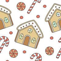 Whimsical gingerbread houses and candy canes seamless tile pattern with sweet holiday vibes concept as Sweet gingerbread houses and candy canes create whimsical seamless tile patte Dynamic vector