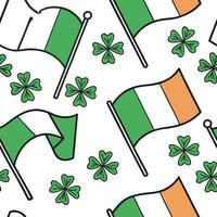 Whimsical Irish flags and clovers seamless tile pattern with vibrant green accents concept as Vibrant green accents highlight whimsical Irish flags intertwined with clovers in seam Dynamic vector