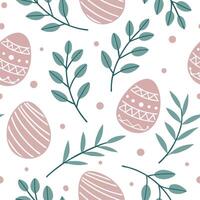 Whimsical Easter eggs and spring branches seamless tile pattern with playful pastel tones concept as Playful pastel tones highlight whimsical Easter eggs and spring branches in sea Dynamic vector