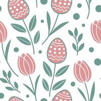 Whimsical Easter eggs and tulips seamless tile pattern with playful pastel colors concept as Playful pastel colors highlight whimsical Easter eggs and tulips in seamless tile patte Dynamic vector