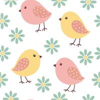 Whimsical Easter chicks and daisies seamless tile pattern with pastel spring colors concept as Pastel spring colors highlight whimsical Easter chicks and daisies in seamless tile p Dynamic vector