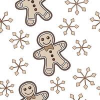 Whimsical Christmas gingerbread men and snowflakes seamless tile pattern with sweet festive elements concept as Sweet festive elements with whimsical gingerbread men and snowflakes Dynamic vector