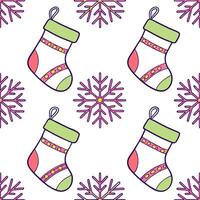 Whimsical Christmas stockings and snowflakes seamless tile pattern with colorful accents concept as Colorful accents on whimsical Christmas stockings and snowflakes create seamless Dynamic vector