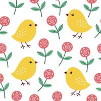 Whimsical Easter chicks and roses seamless tile pattern with playful spring colors concept as Playful spring colors highlight whimsical Easter chicks and roses in seamless tile pat Dynamic vector