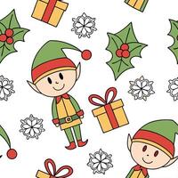 Whimsical Christmas elves and gifts seamless tile pattern with playful holiday elements concept as Playful Christmas elves and gifts create whimsical seamless tile pattern with fes Dynamic Set 2 vector