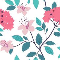 Watercolor inspired spring flower seamless pattern with hydrangeas and azaleas for soft interiors concept as Soft watercolor patterns featuring hydrangeas and azaleas for calming s Dynamic vector