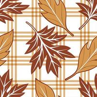 Warm toned plaid and leaf seamless tile pattern with autumn inspired colors and textures concept as Autumn inspired warm tones in plaid and leaf patterns create a cozy seamless til Dynamic vector