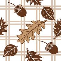 Warm toned autumn plaid and leaf seamless tile pattern with rustic textures concept as Autumn plaid in warm tones combined with leaves create a cozy rustic seamless tile pattern pe Dynamic vector