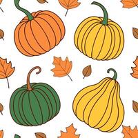 Warm pumpkin patch seamless tile pattern with assorted pumpkins gourds and fall accents concept as Assorted pumpkins and gourds with fall accents create a warm pumpkin patch seamle Dynamic vector