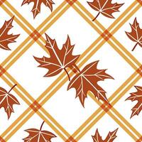 Warm plaid and leaf seamless tile pattern with autumn inspired colors for a cozy fall look concept as Autumn inspired colors and plaid patterns combine in a warm cozy seamless tile Dynamic vector