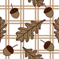 Warm autumn plaid and acorns seamless tile pattern with rustic textures concept as Autumn plaid combined with warm acorns create a rustic seamless tile pattern with cozy textures f Dynamic vector